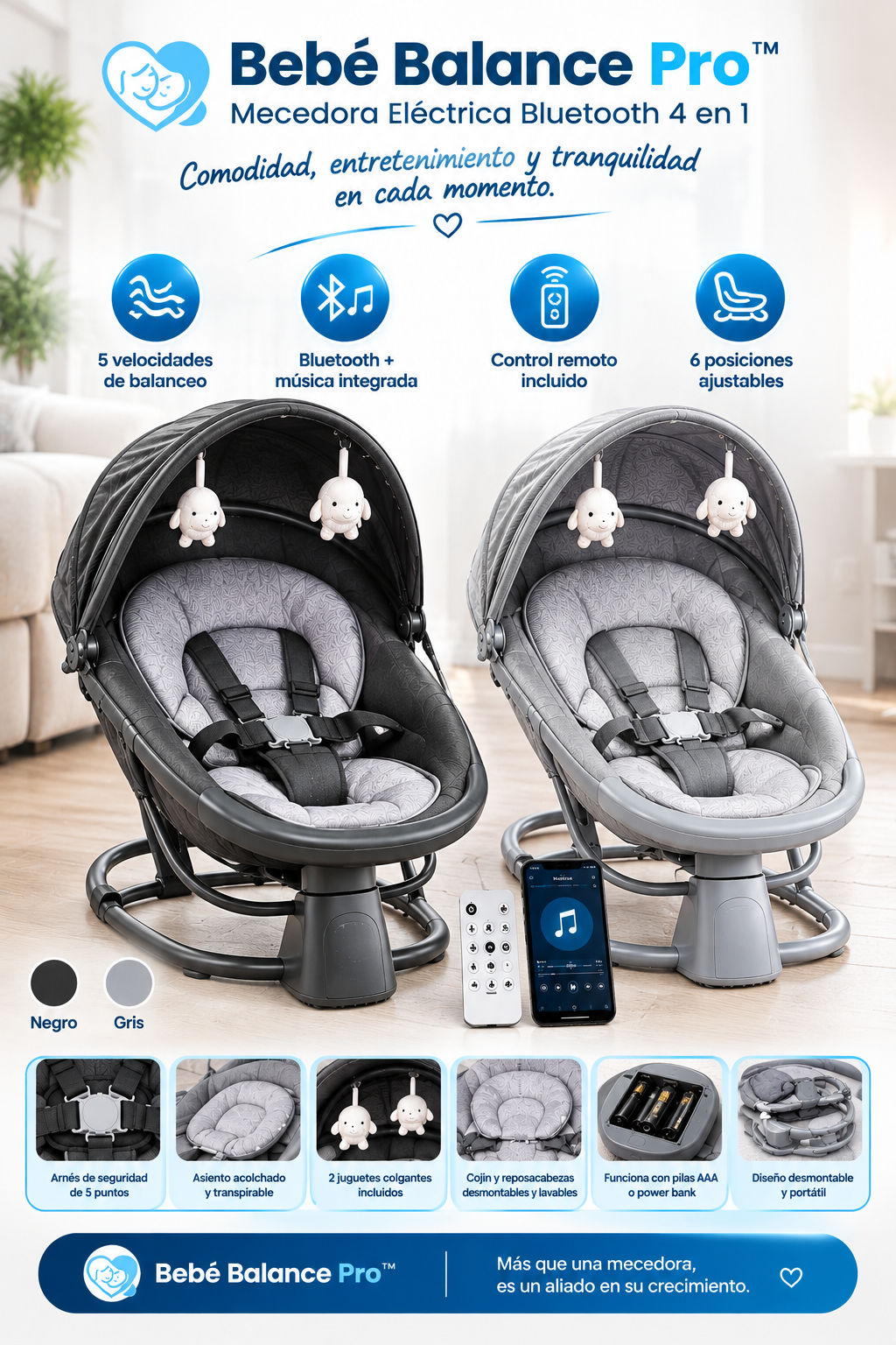 Bebé Balance Pro™ – Mecedora Eléctrica Bluetooth 4 en 1 🎵