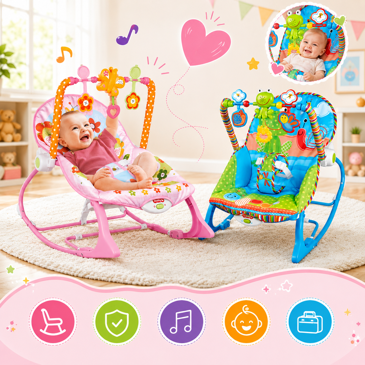Silla Mecedora Interactiva para Bebé con Vibración y Musica