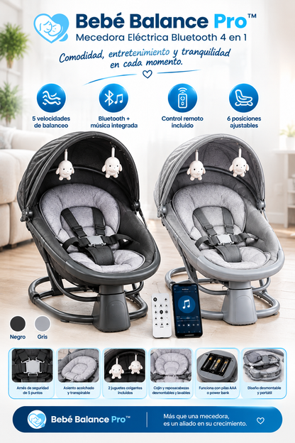 Bebé Balance Pro™ – Mecedora Eléctrica Bluetooth 4 en 1 🎵